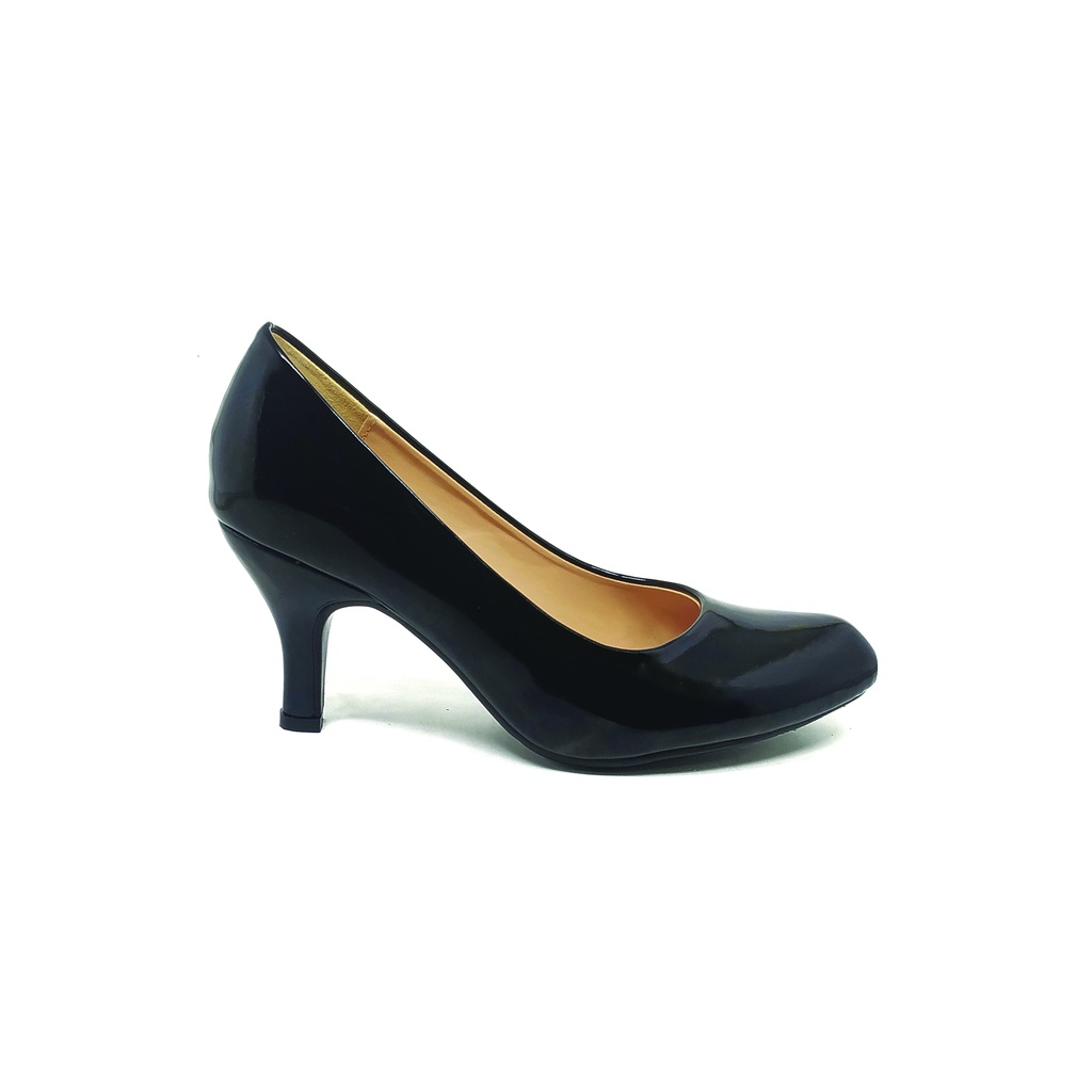 Workswell Sepatu kerja wanita Medium Heels 7cm Kode Duta 2 Hitam Glosy