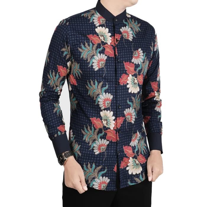VM Batik Panjang Kemeja Batik Slimfit Krah Koko Slimfit Biru