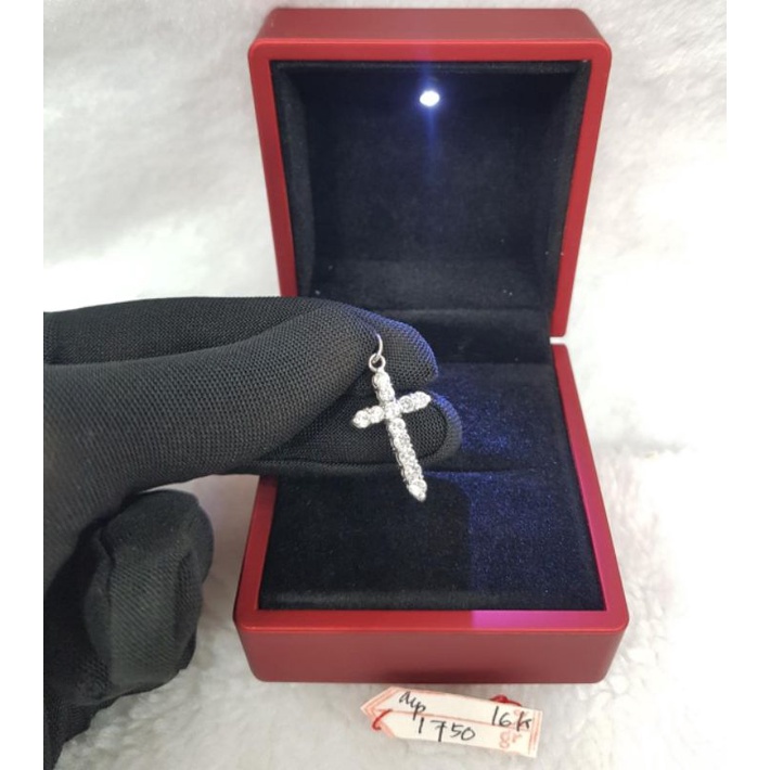 Lt1396E245E liontin salib permata emas putih asli gold full diamond white gold wanita berat 1.750 ka