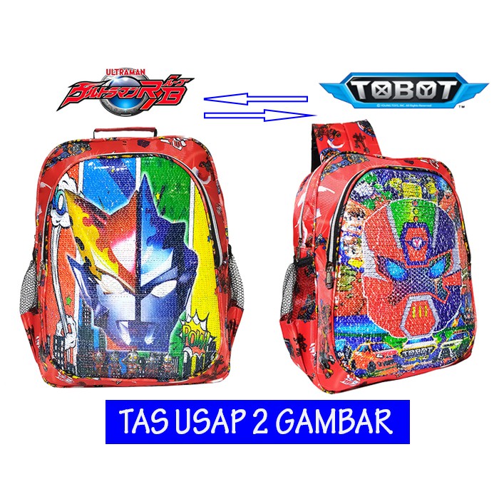 Tas ransel usap 2 gambar karakter spiderman Ultraman Ironman Tobot captain America Transformers