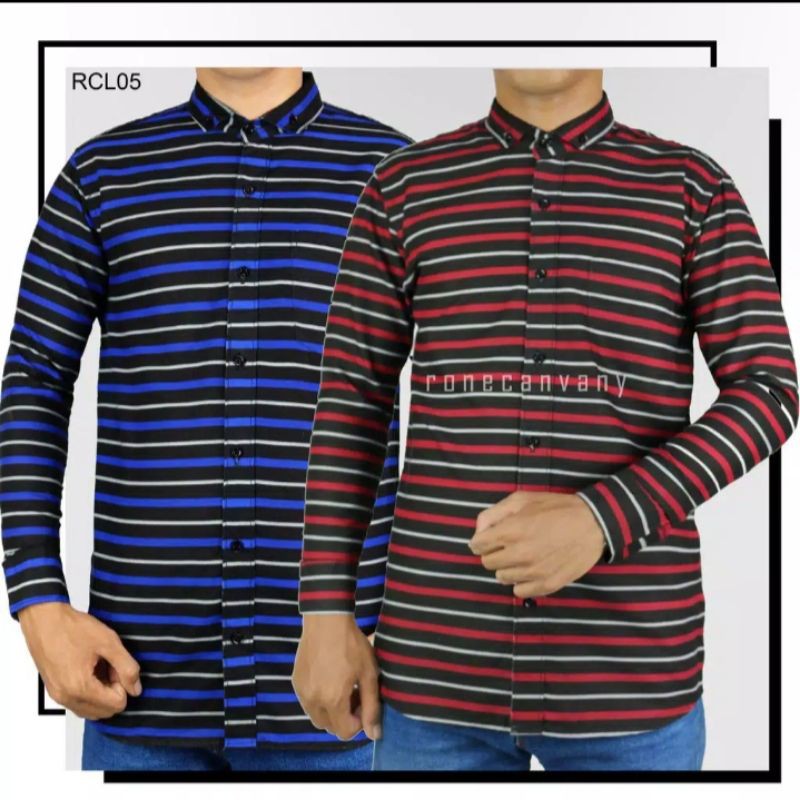 kemeja salur pria lengan panjang