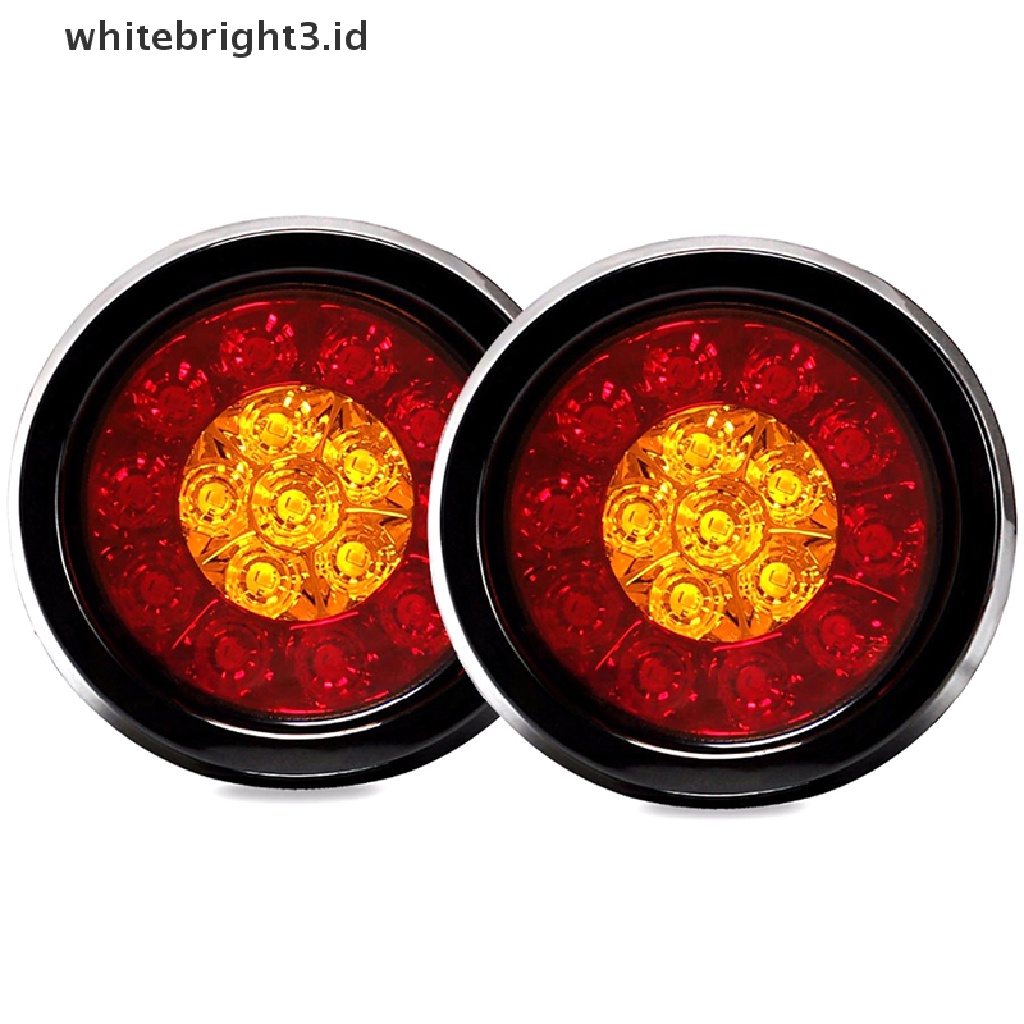 (whitebright3.id) Lampu LED 16smd Bundar 4inch Warna Merah / Amber Untuk Sein / Rem Truk / Trailer