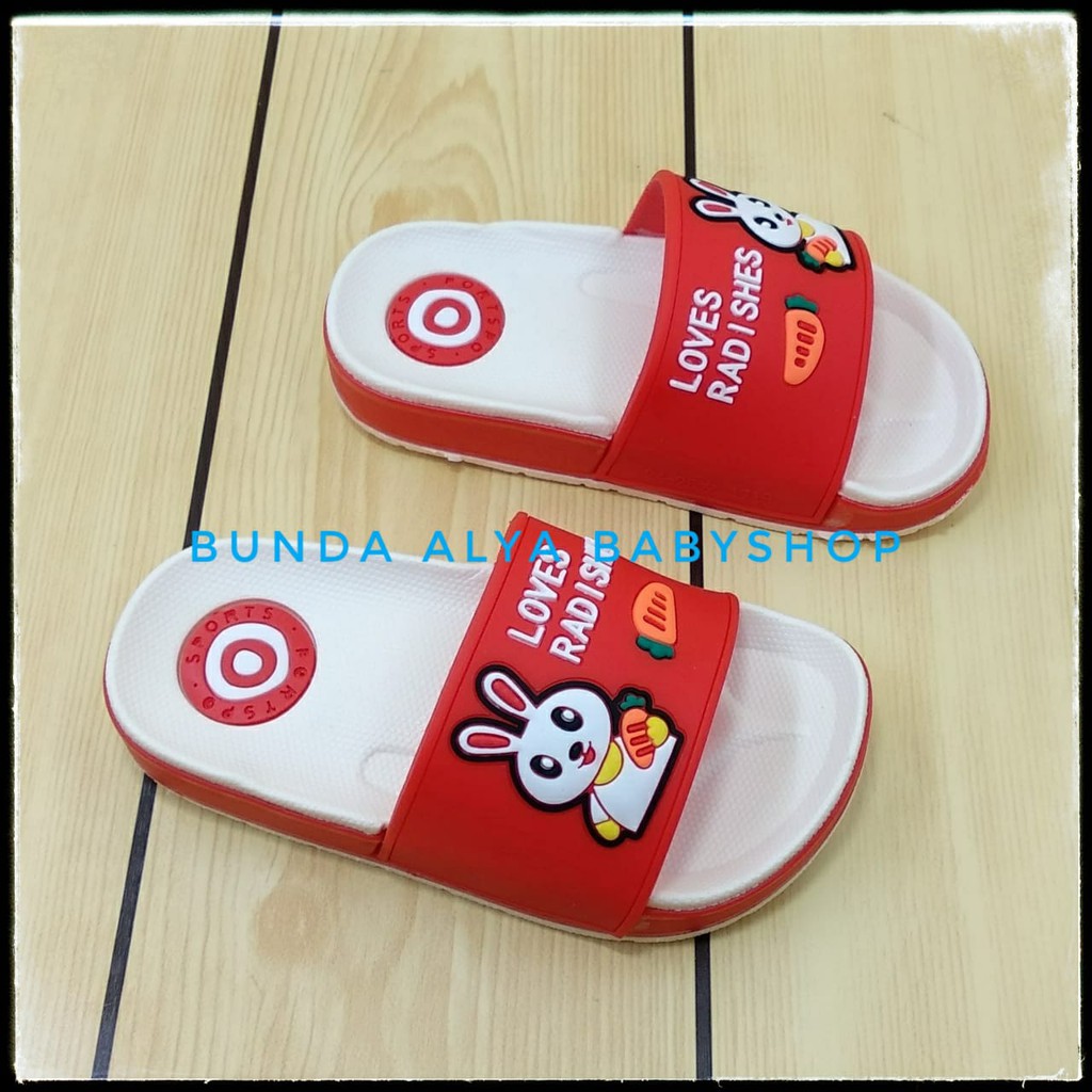 Sendal Anak Perempuan IMPORT Usia 2 3 4 5 6 7 Tahun Elastis Lentur Nyaman Digunakan - Sandal Anak Cewek Elastis Kelinci MERAH Empuk 24- 35