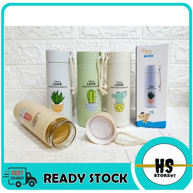 [BISA COD] Botol Minum Kaca unik Motif Cactus/Kaktus Model Botol Minum