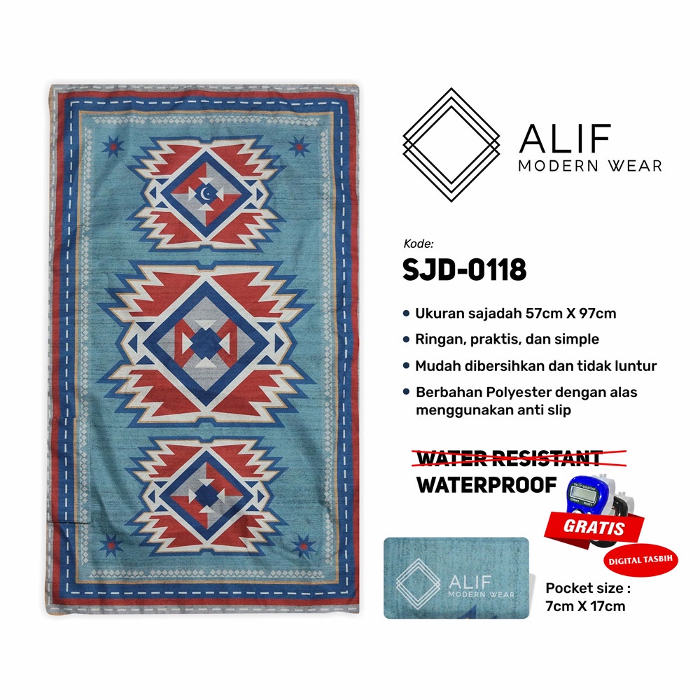 [GRATIS DIGITAL TASBIH] ALIF SAJADAH TRAVEL / SAKU / PORTABLE / WATERPROOF ( ALIF MODERN WEAR SJD-0118 )