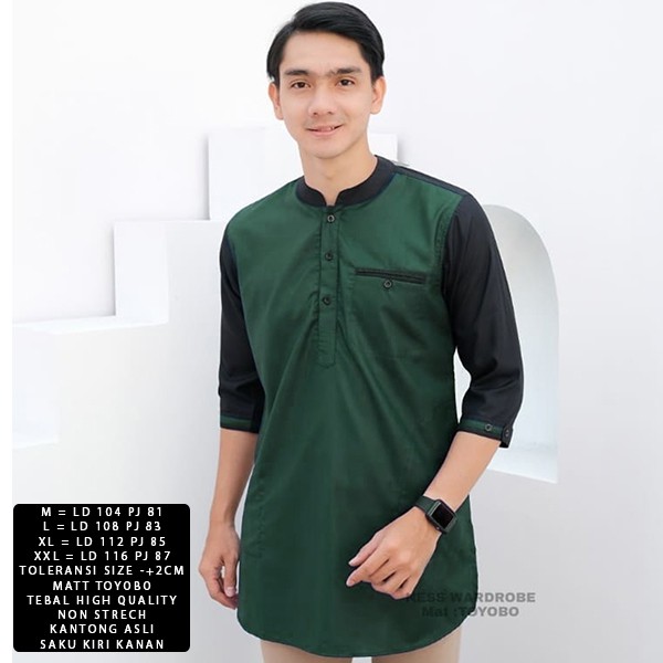 BAJU KOKO PRIA MUSLIM WARNA TOSCA KOMBINASI BAHAN TOYOBO PREMIUM LENGAN 3/4 KUALITAS BAGUS ORIGINAL