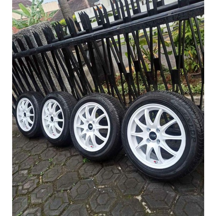 4 velg R15 PCD 100+Ban 185/65 agya ayla vios jazz yaris sigra calya datsun sirion civic mobilio freed city