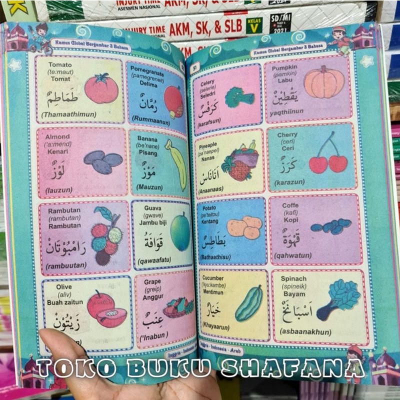 Buku Kamus Global Bergambar 3 Bahasa Inggris Indonesia Arab