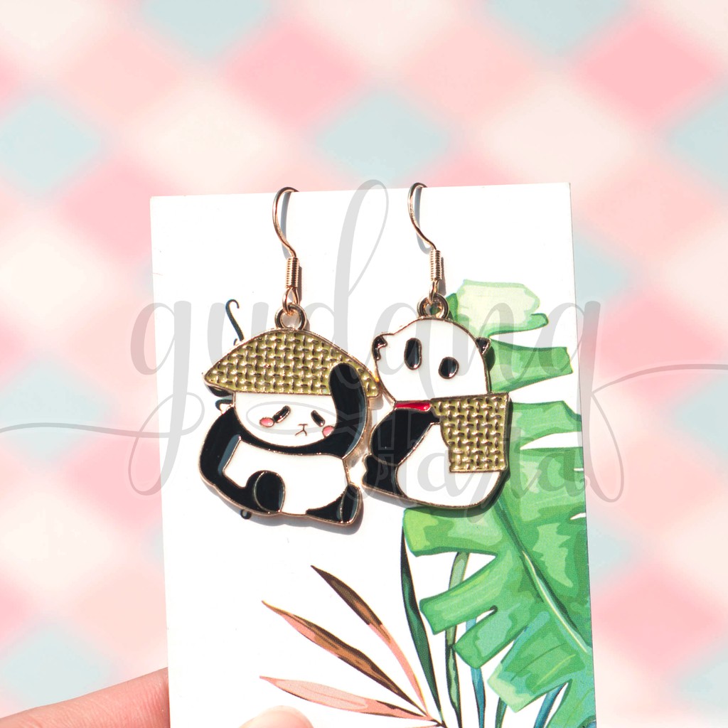 Anting Panda and Strawhat Topi Jerami Lucu Unik GH 203541