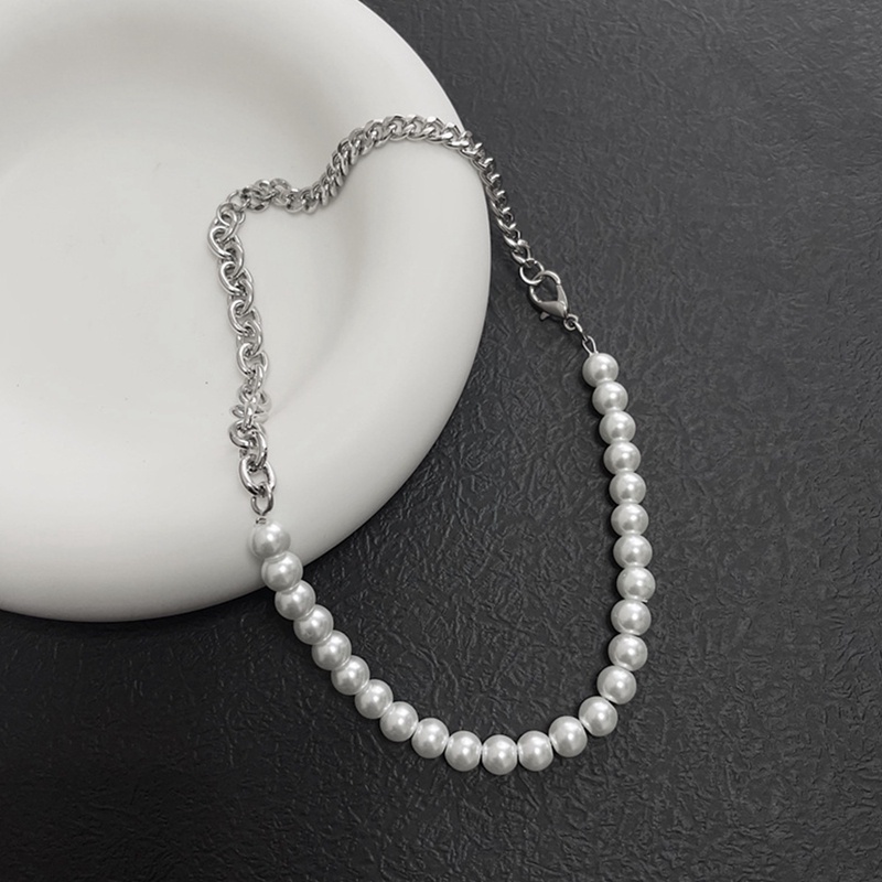 Kalung Rantai Manik-Manik Mutiara Gaya Hip Hop Punk Untuk Pria Dan Wanita