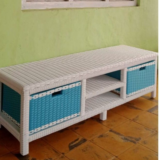 rak tv satu susun rotan sintetis