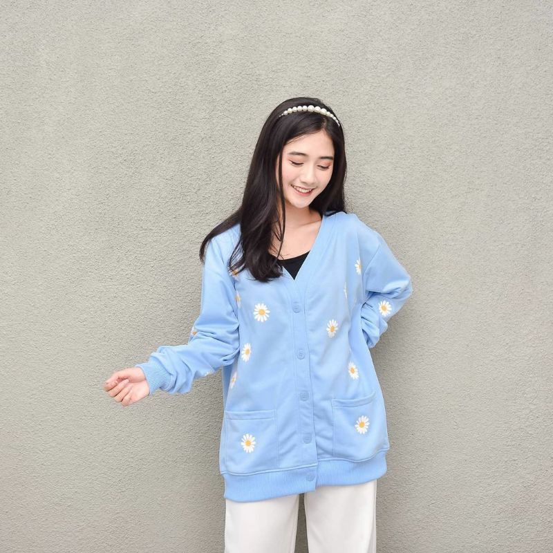 Sweater Wanita Little Daisy Flower Outer Wanita Model Kancing Terbaru Fleece Hot Item Best Seller-2