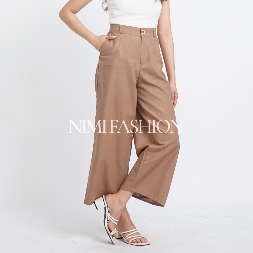 Nimi Kulot Linen Highwaist Wanita / Wide Leg Culottes Linen Pants Premium