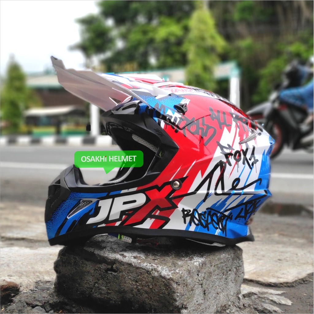 JPX X6 White Fox 1 motif Helm Cross Nyaman Ringan Trail Masa Kini