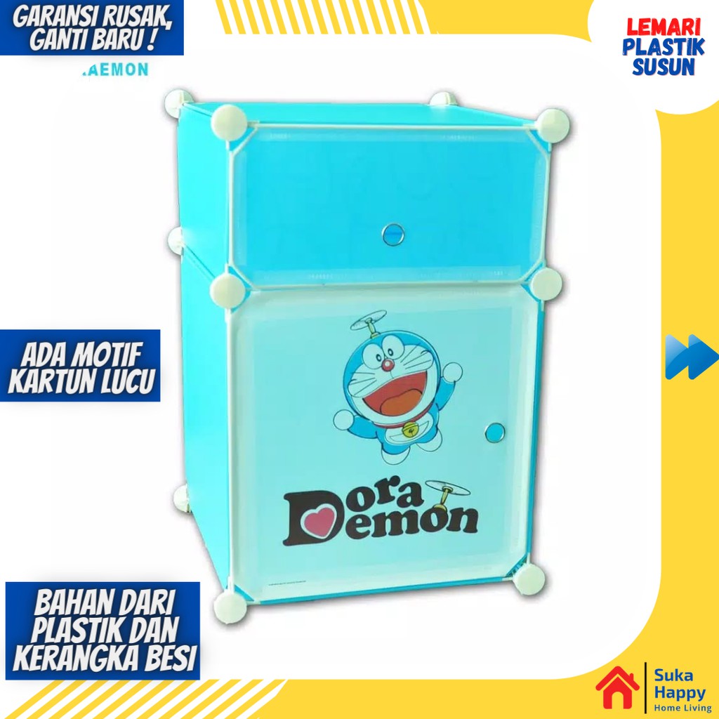 Rak Baju Bayi Rak Pakaian Anak Bayi susun 2 Pintu Laci Plastik Bedside Table Lemari mini plastik new