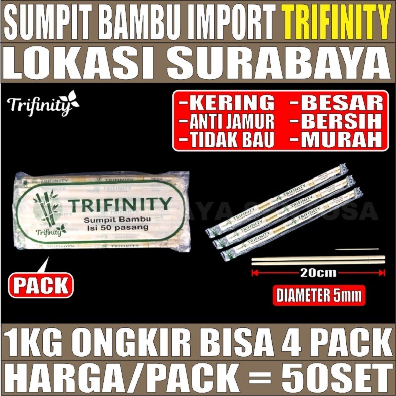 Sumpit Bambu Panda Trifinity Higienis Bersih Halus Kering Import SBY