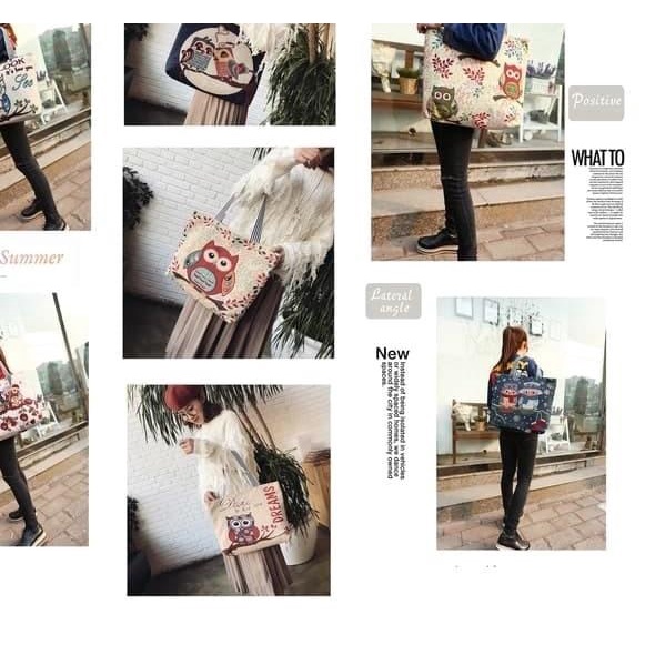 ▼ Tas Kanvas shouder bag burung hantu - Tote bag Canvas Owl import OWL1 - no 2 ♪
