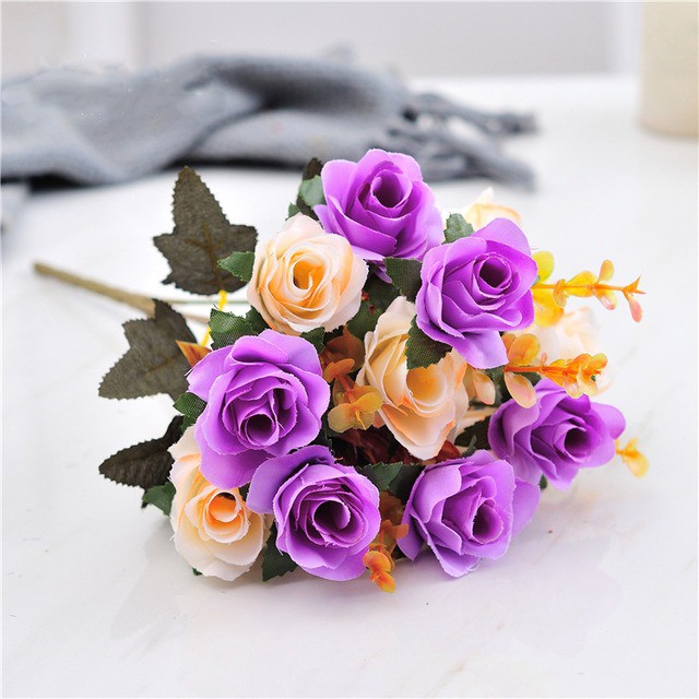 COD BUNGA MAWAR  BUNGA TANGKAI PLASTIK BUNGA ARTIFISIAL BUNGA PAJANGAN IMITASI BUNGA HIASAN BT9004-UNGU TUA