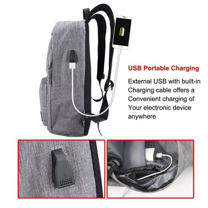 Tas Punggung Import B207 Ransel Pria Kanvas Backpack With Usb Port