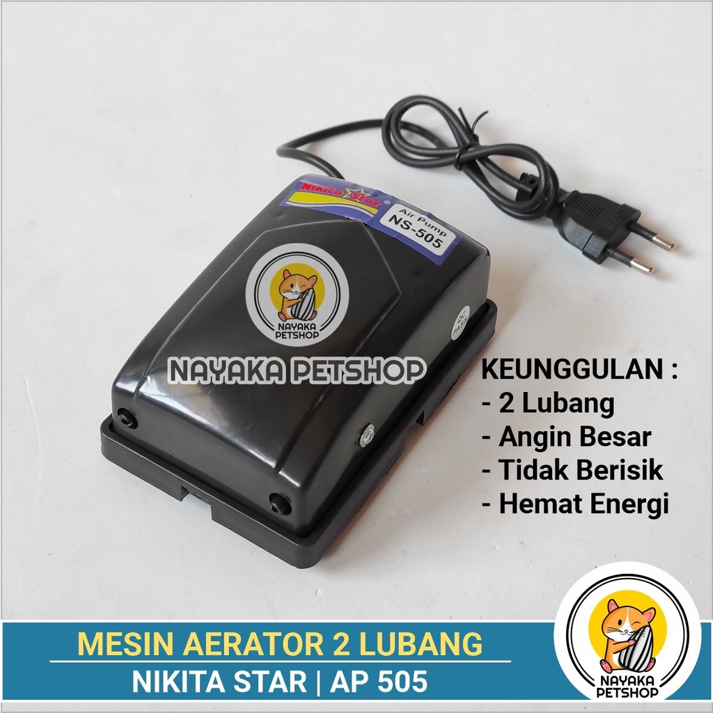 Nikita Star AP 505 Mesin Aerator Aquarium 2 Lubang Pompa Gelembung Udara Aquascape