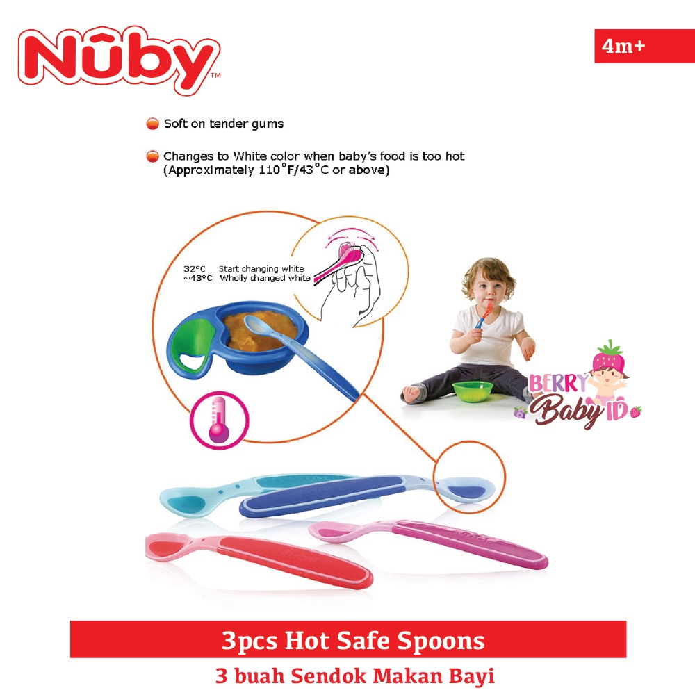 Nuby Paket 3 Pcs Hot Safe Spoon Sendok Bayi Sensor Panas BPA Free 4m+ Berry Mart