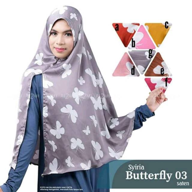 Hijab BUTTERFLY motif kupu2 non pet bahan satin/hijab/khimar/syari.