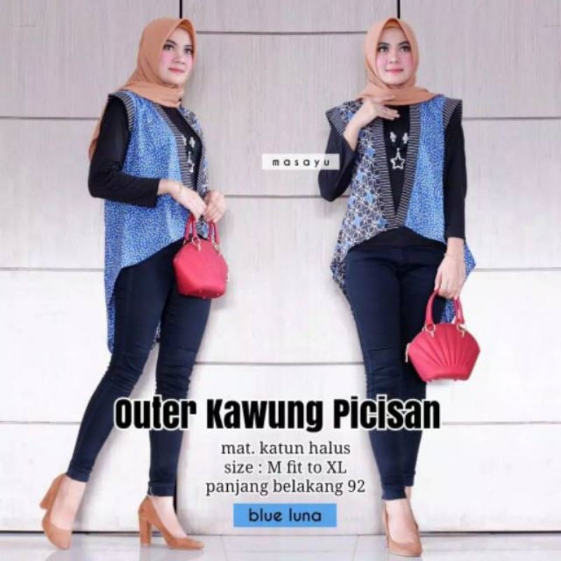 Outer wanita ABG katun murah kekinian modis batik kawung picisan Baju luar blazer bleser Cardi rompi syantik energik santai