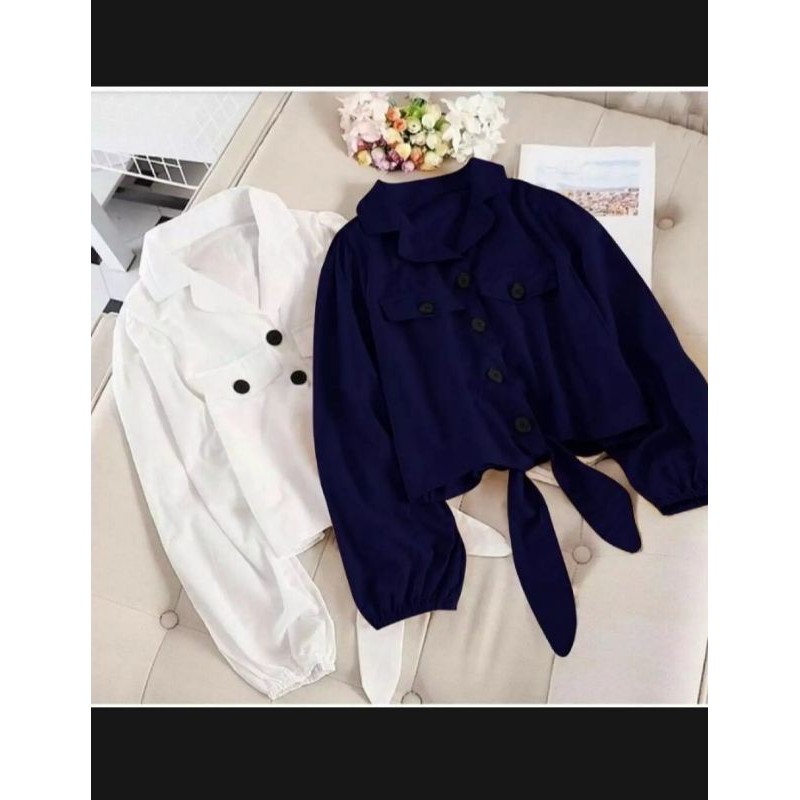 Maggie Button Crop/ Kemeja Wanita Moscrepe Premium