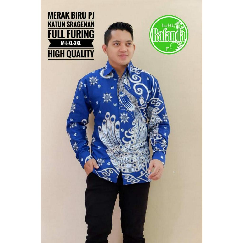 Kemeja Batik Exclusive Warna Biru Batik Lengan Panjang Terbaru Warna Biru Batik Motif MERAK BIRU