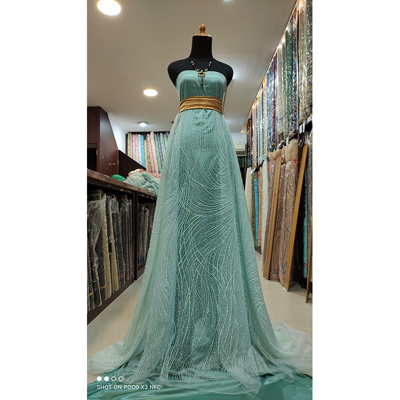 Kain Tile Lace Sequin Impor Korea SKY BLUE