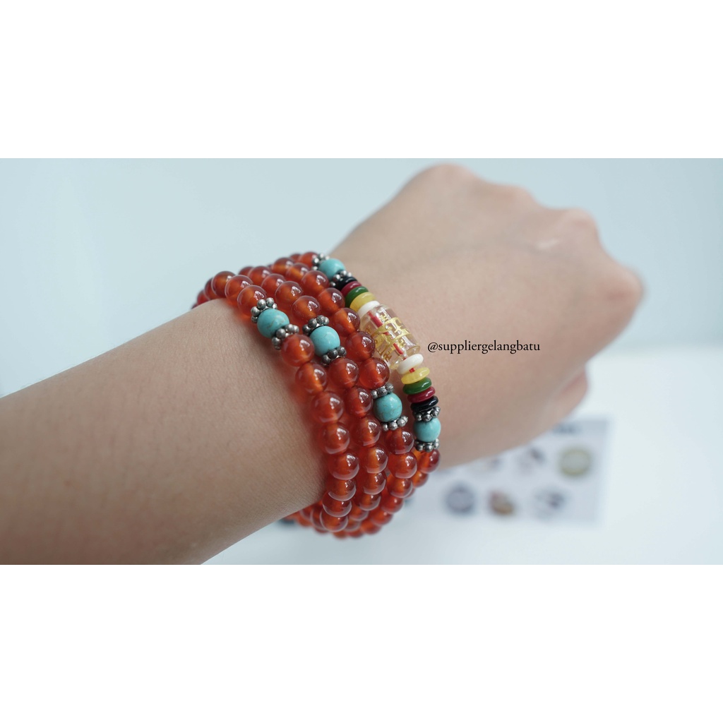 Gelang Lilit 108 Butir manau orange Om Mani Padme Hum viriyashop budha