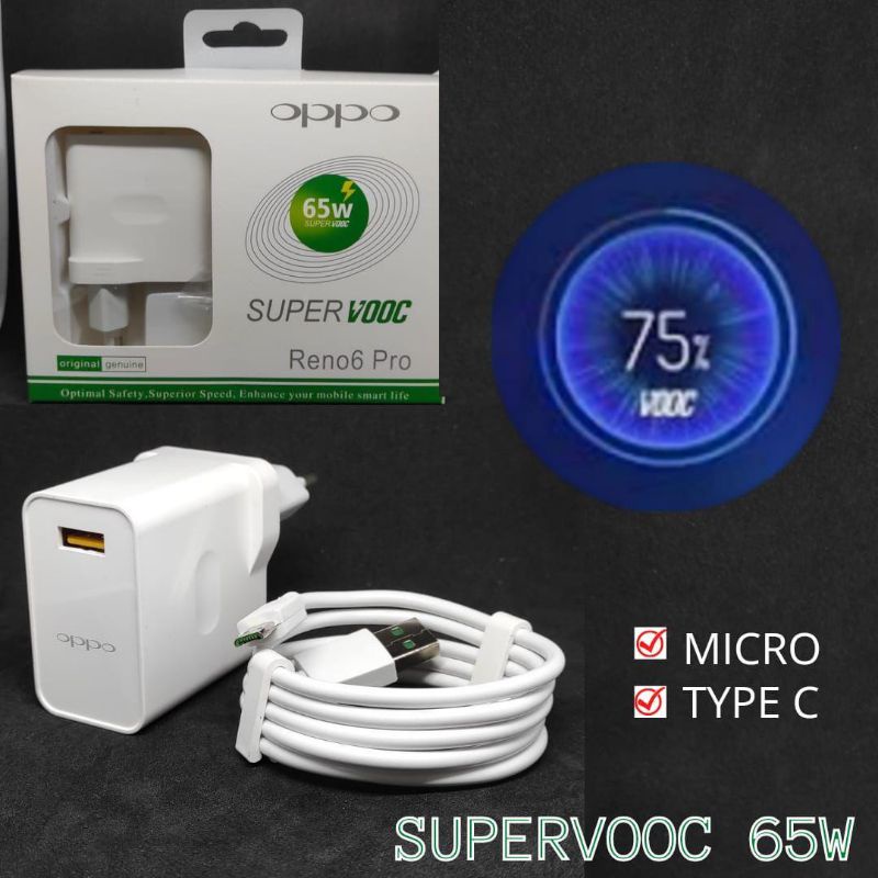 CHARGER OPPO ORI RENO 6 PRO 65W 100%VOOC CABLE DATA  (Micro)