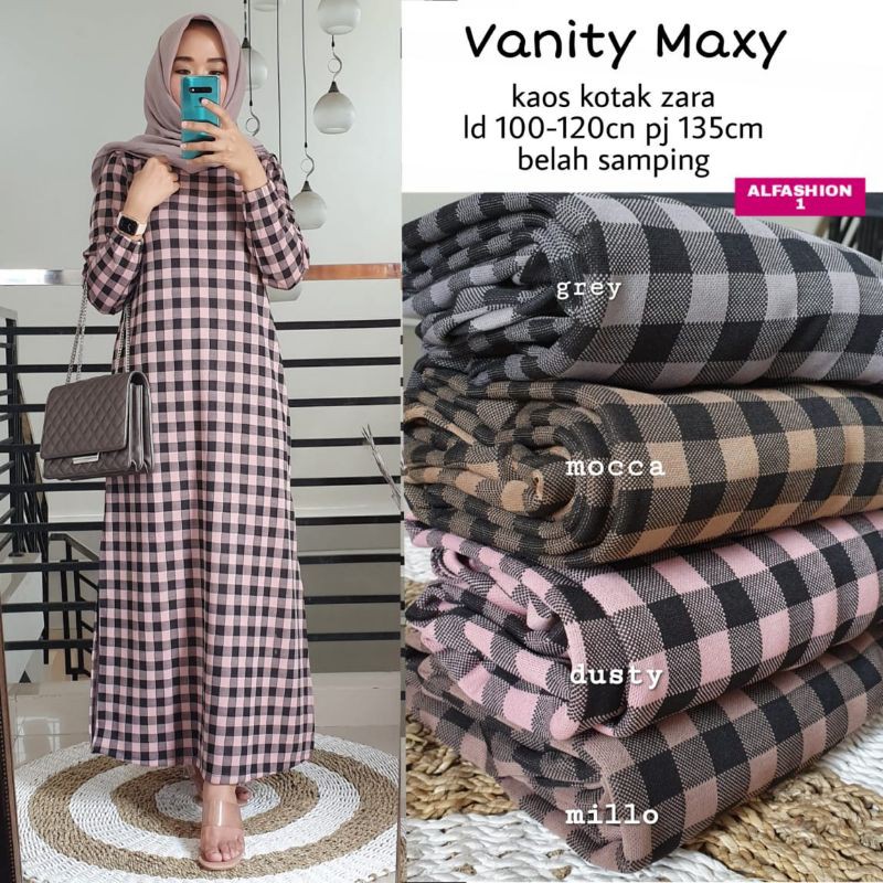 Vanity Maxy Bahan Kaos Import Kotak-Kotak by ALFASHION / Gamis Casual Kaos Import Motif Kotak Cantik