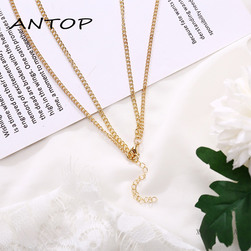 Kalung Choker Multilayer Dengan Liontin Bulan Warna Emas Untuk Wanita ANTOP