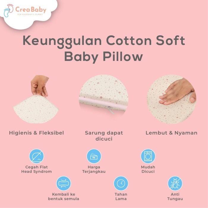 Crea Baby Cotton Soft Memory Foam Baby Pillow - Bantal Peyang Bayi 2 Warna