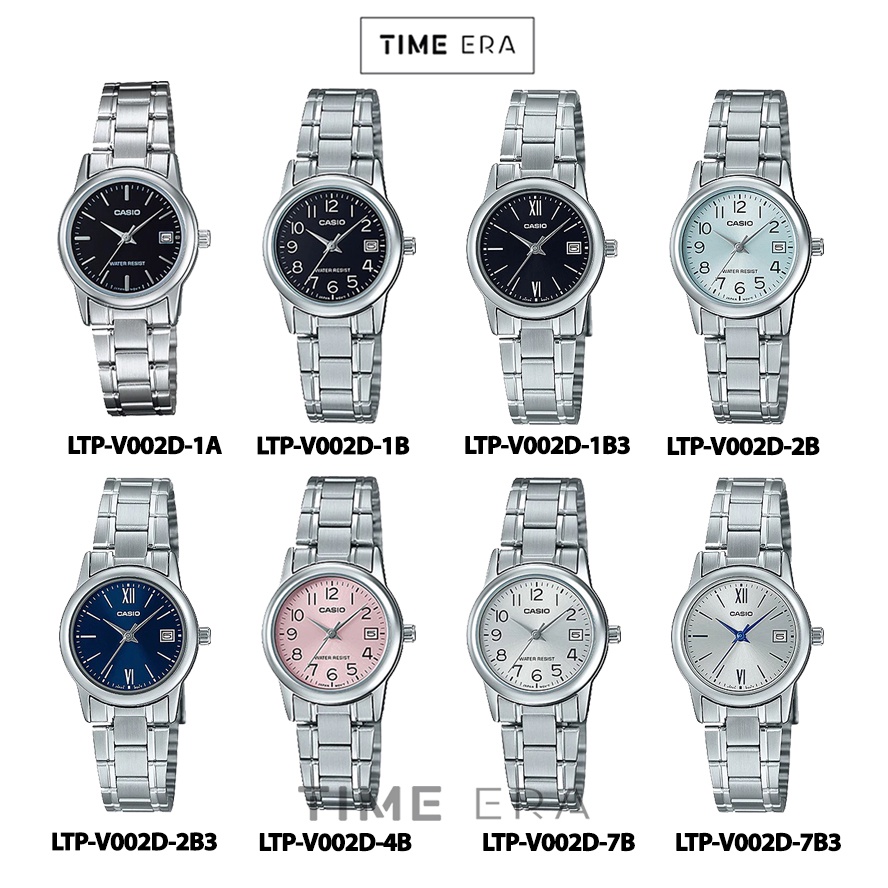 Casio Original LTP-V002D-1B / LTP-V002D-4B 2B3 Jam Tangan Wanita  Rantai Stainless Steel Silver