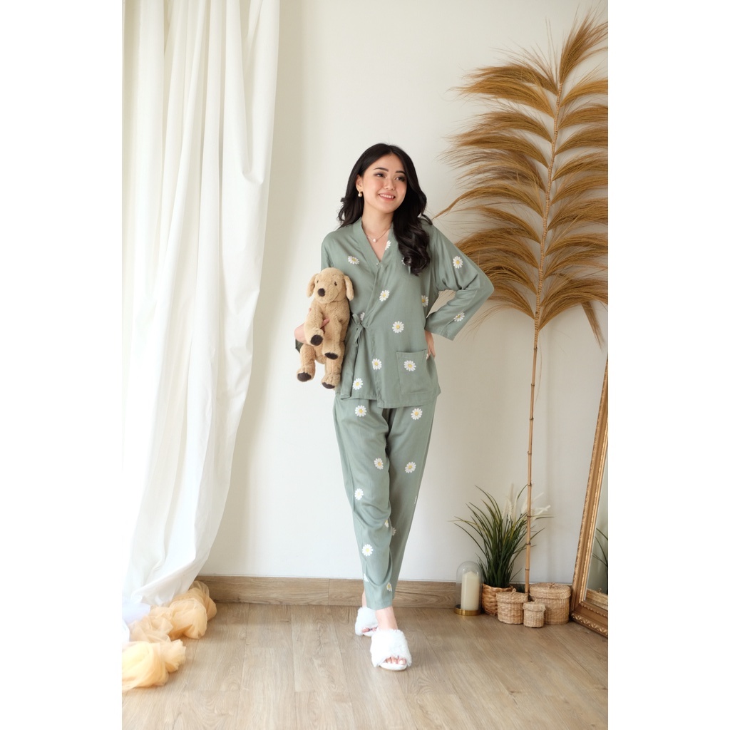 Aiko Wrap Pajamas - Atasan Celana Baju Tidur Setelan Wanita