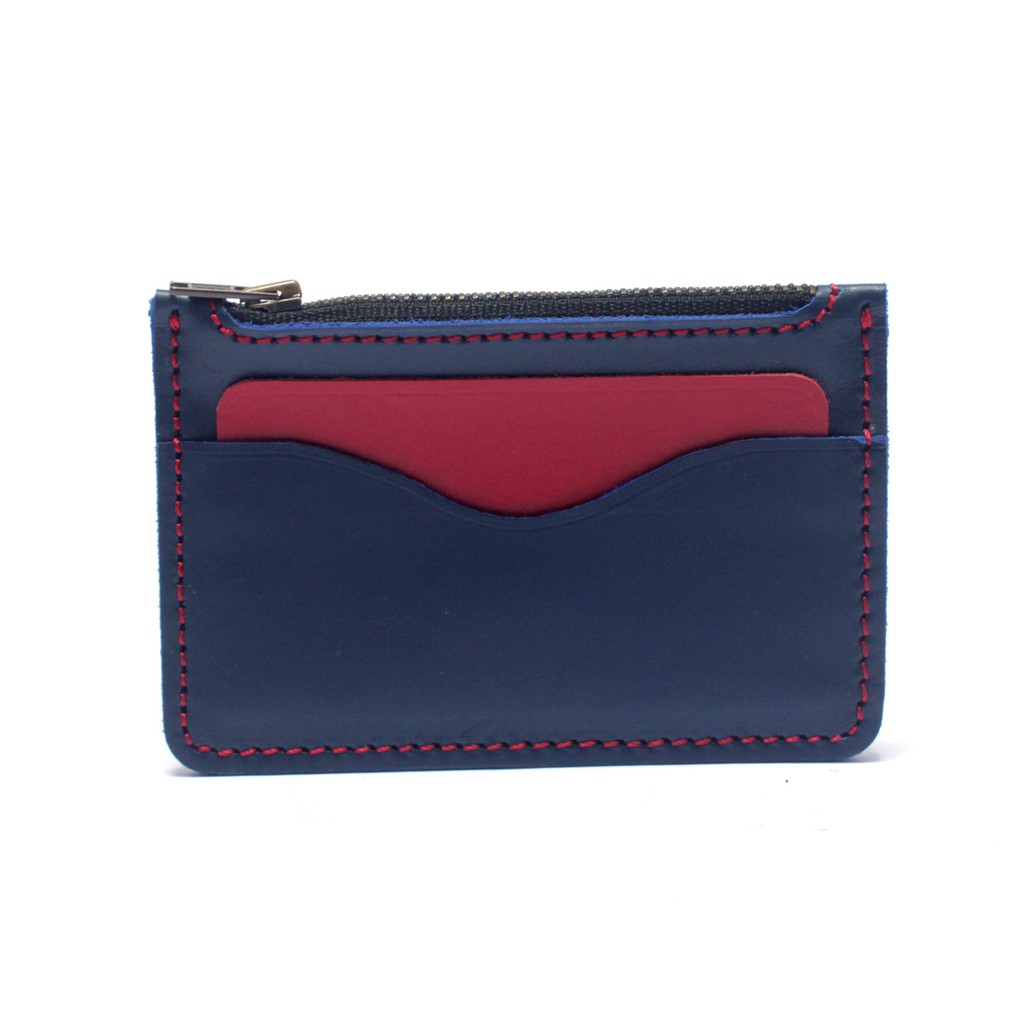 dompet kartu zipper resleting kulit asli biru merah - PHWL685