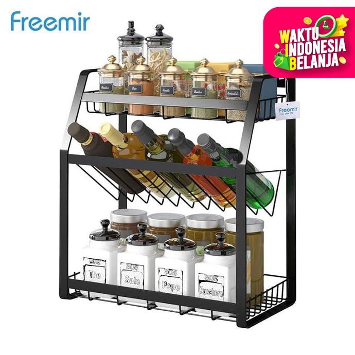 freemir Rak Botol Bumbu Dapur 3 Susun Stainless steel Rack Serbaguna