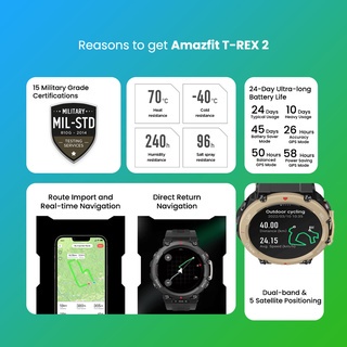 Amazfit T-Rex 2 SmartWatch 1.39’’ AMOLED Always-On display, 5 ATM waterproof ,5 Satellite Navigation, Military-grade Toughness Fitness Watch with Heart Rate, Sleep, 150+ Sports Modes,24 day Battery Life