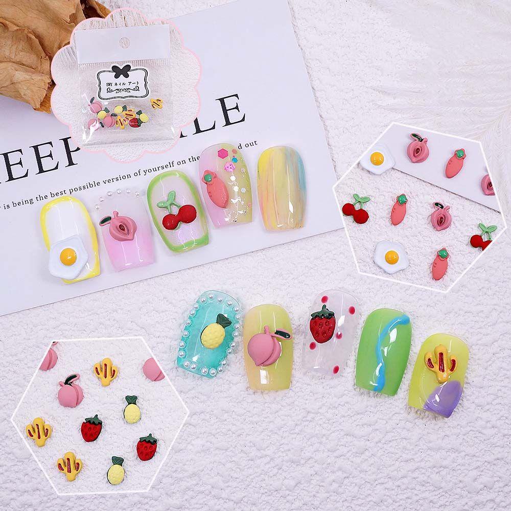 Mxbeauty Buah Perhiasan Nail Art Warna Permen Indah Lucu Peach Kaktus Telur Rebus DIY Alat Nail Art