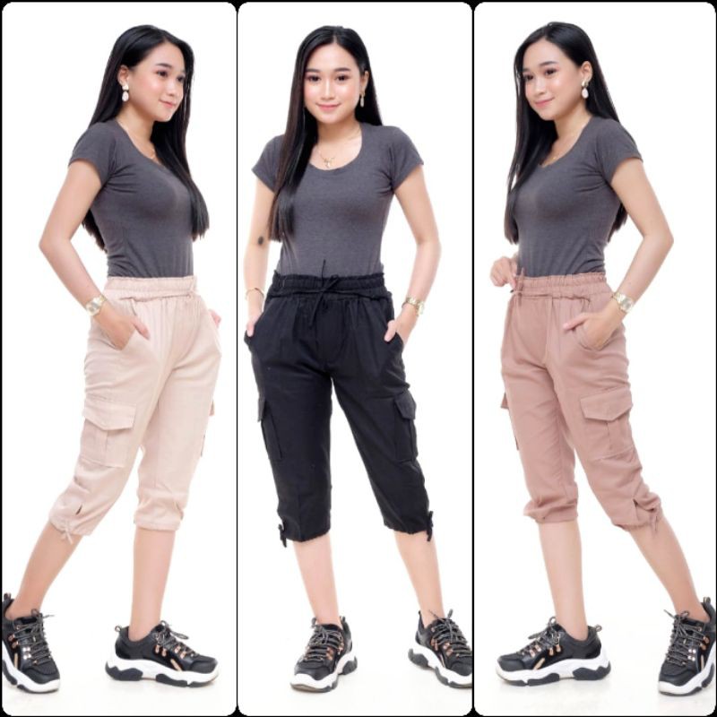 Celana Wanita Qiana Pants Cargo PREMIUM [M, L, XL] American Drill Celana Wanita