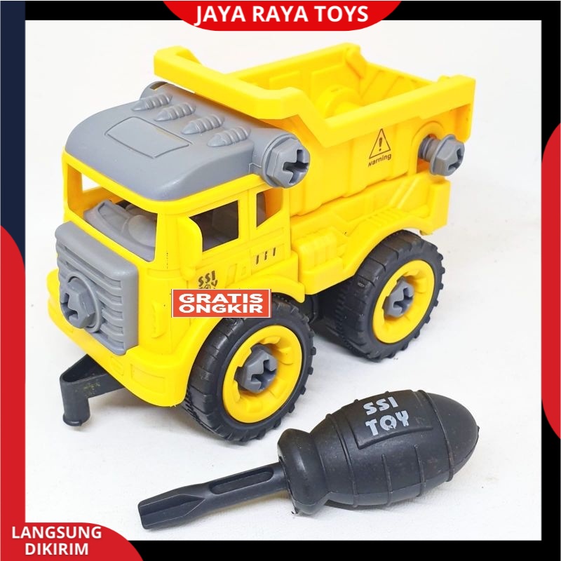 ( PROMO ) Mainan Anak Mobil Truk Bongkar Pasang DIY Obeng Toy Car Mixer Truck 1 set Kemasan Kantong
