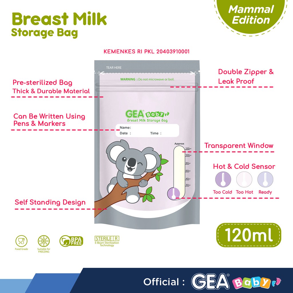 GEA BABY kantong asi 120ml Safari &amp; Mammal Edition GEABABY