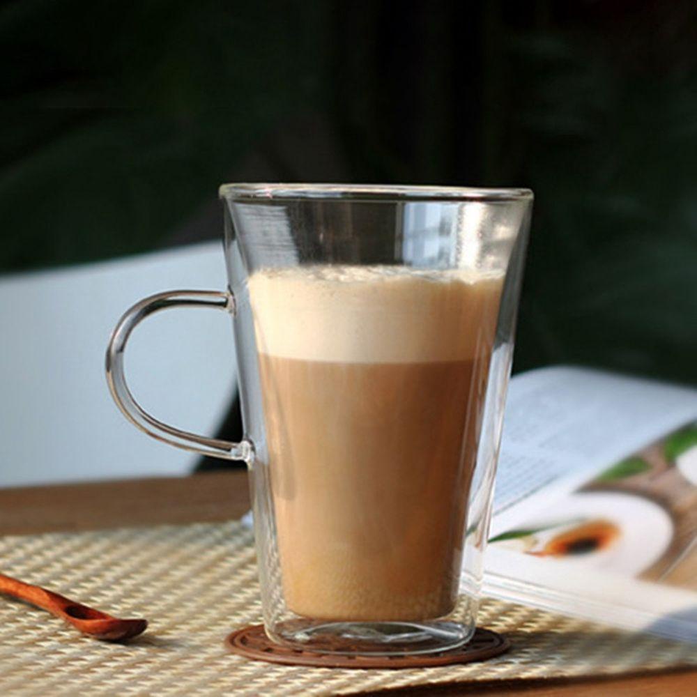 [Elegan] Gelas Cangkir Kaca Insulated Untuk Minuman Panas Double Wall Breakfast Kitchen Drinkware with Handle Cappuccino Tea Cup