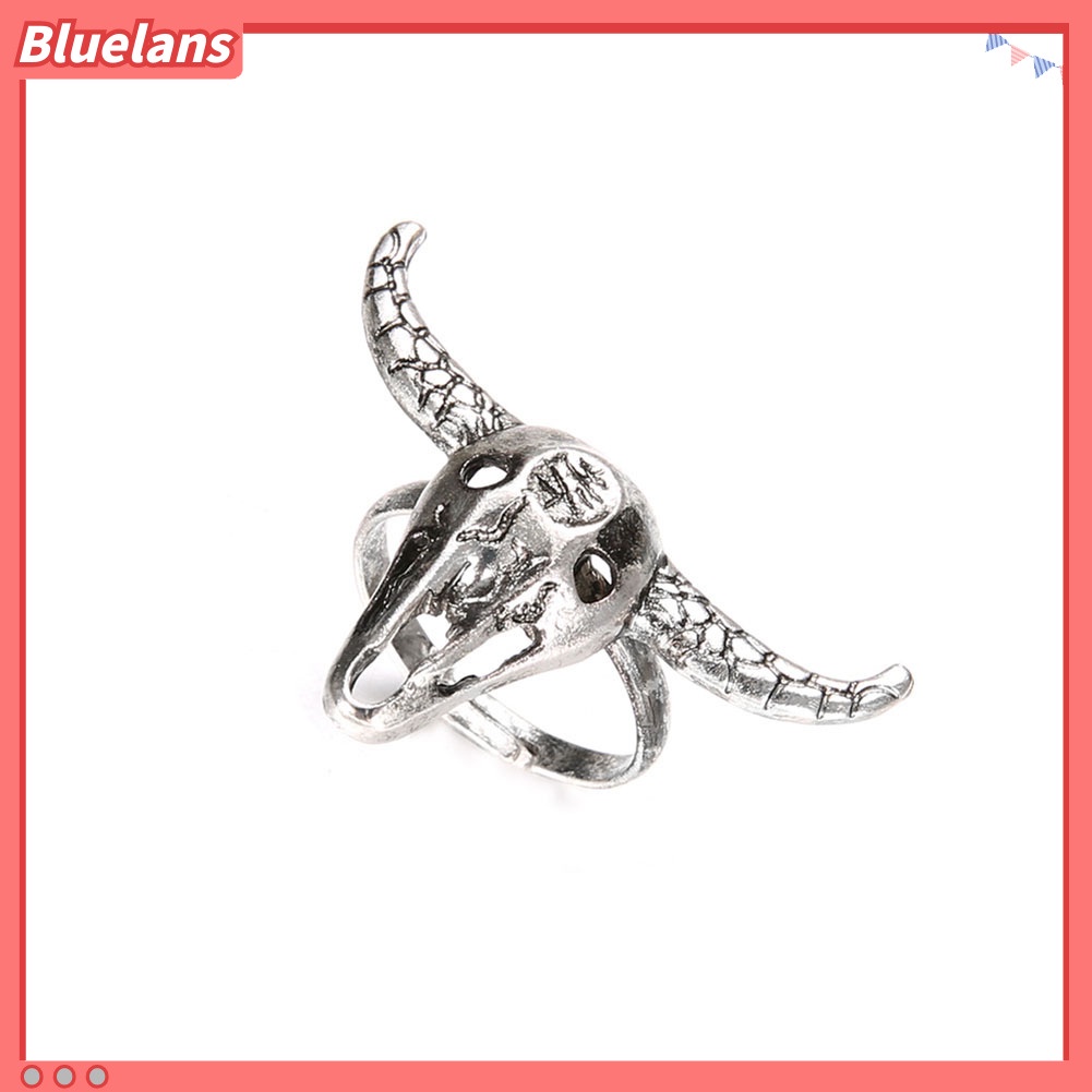 Bluelans Vintage Simple Hollow Cow Head Skull Women Men Open Finger Ring Jewelry Gifts