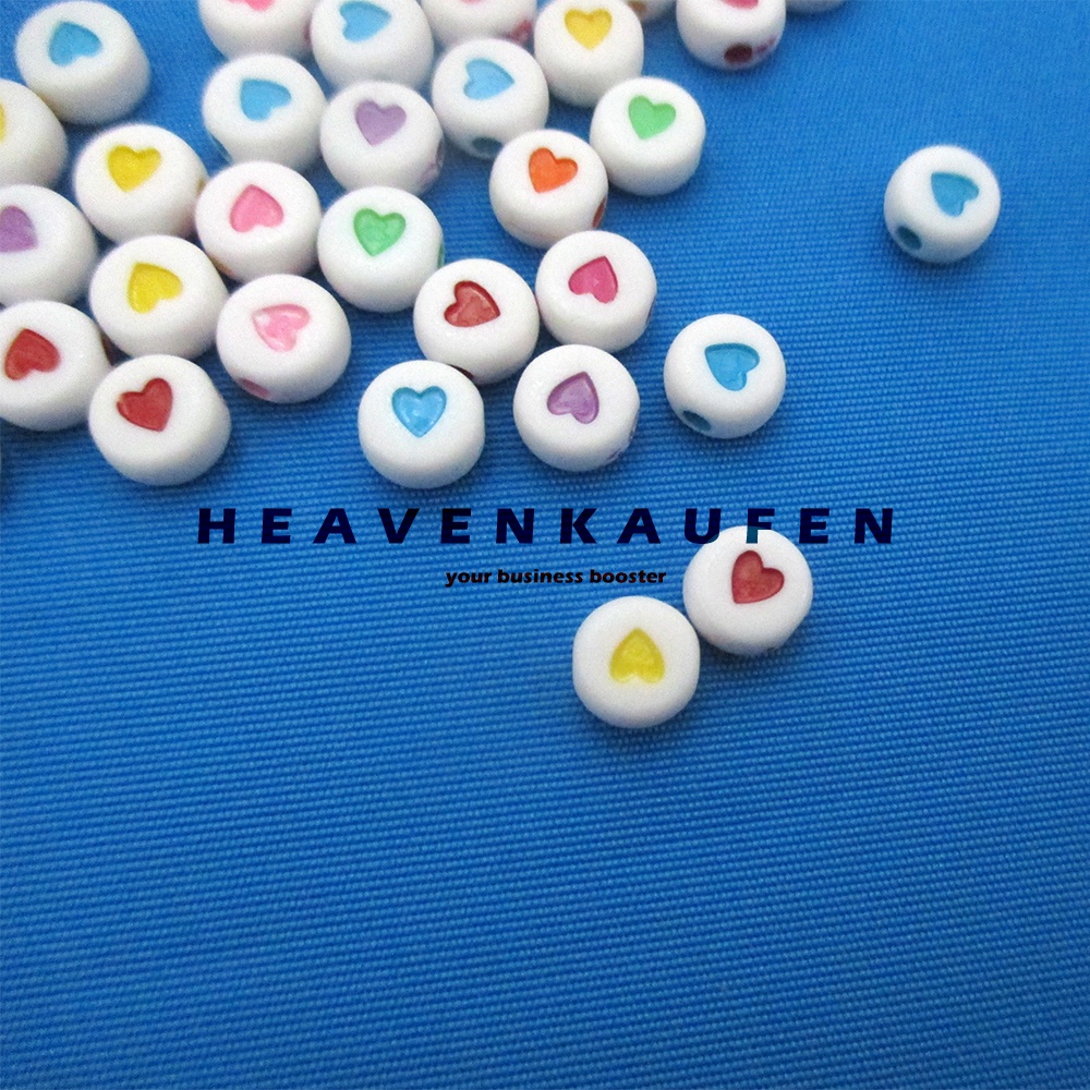 Manik Manik Beads Kecil Love Heart Lebar 7 mm Diameter Lubang 1 mm Harga Per Pack isi 50 Pcs