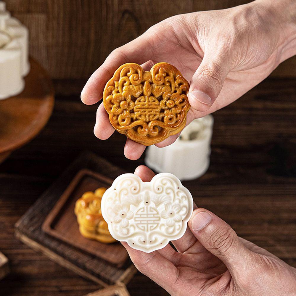 【 ELEGANT 】 Es Kulit Cetakan Mooncake 1set Plastik Tangan Ditekan Mid-Autumn Festival Moon Cake Cookie Mold Dapur Gadget Mooncake Hias Aksesoris Kue Bulan Cetakan Mooncake