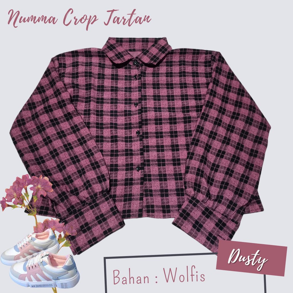 KEMEJA WANITA CASUAL POLOS BASIC AUDREY BASIC SHIRT KEMEJA LENGAN BALON POLOS, KEMEJA TANGAN BALON-NUMMA CROP DUSTY