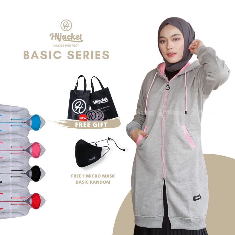 Jaket Sweater Wanita Muslimah Hijaber - Hijacket Basic Grey - Switer Hoodie Outwear Panjang Hijabers